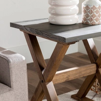 Flash Sale π Set of 2 Xavier Farmhouse Trestle Leg Distressed Side Tables - Saracina Home Rustic Oak/white Wash 𧨠5 Flash Sale π Set of 2 Xavier Farmhouse Trestle Leg Distressed Side Tables - Saracina Home Rustic Oak/white Wash 𧨠- Image 3