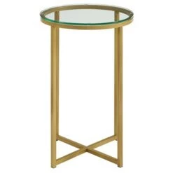 Best deal 🧨 Vivian Glam X Leg Round Side Table - Saracina Home Dark Walnut/gold 🔔
