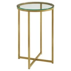 Best deal 🧨 Vivian Glam X Leg Round Side Table - Saracina Home Dark Walnut/gold 🔔 -End And Side Tables shop unnamed file 1042