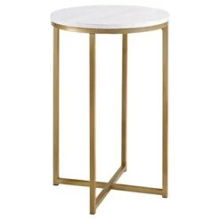 Best deal 🧨 Vivian Glam X Leg Round Side Table - Saracina Home Dark Walnut/gold 🔔 -End And Side Tables shop unnamed file 1043
