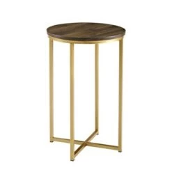 Best deal 🧨 Vivian Glam X Leg Round Side Table - Saracina Home Dark Walnut/gold 🔔 -End And Side Tables shop unnamed file 1044