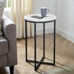 Best deal 🧨 Vivian Glam X Leg Round Side Table - Saracina Home Dark Walnut/gold 🔔 -End And Side Tables shop unnamed file 1046
