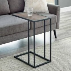Outlet π€© 23" Modern Rectangle Two-Tone C Side Table with Metal Base - Saracina Home Faux Marble Gold π