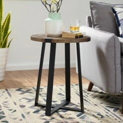 Best Sale 💯 Wrightson Urban Industrial Faux Wrap Leg Round Side Table - Saracina Home Gray Wash 👍