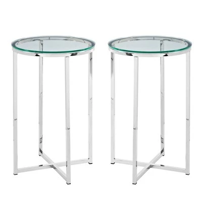 Best deal 🥰 Set of 2 Vivian Glam X Leg Round Side Tables Glass/Chrome - Saracina Home ⭐ 4 Best deal 🥰 Set of 2 Vivian Glam X Leg Round Side Tables Glass/Chrome - Saracina Home ⭐ - Image 2