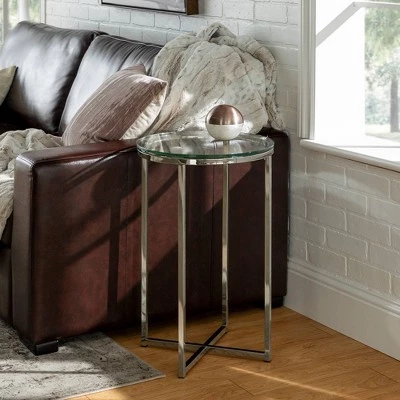 Best deal 🥰 Set of 2 Vivian Glam X Leg Round Side Tables Glass/Chrome - Saracina Home ⭐ 7 Best deal 🥰 Set of 2 Vivian Glam X Leg Round Side Tables Glass/Chrome - Saracina Home ⭐ - Image 5