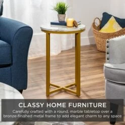 Discount ⌛ Best Choice Products 16in Faux Marble Modern Round Living Room Accent Side Table w/ Metal Frame ⭐