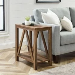 Deals 🎁 Taylen A Frame Farmhouse Open Storage Side Table - Saracina Home Rustic Oak 🛒