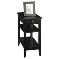 Best Sale ⌛ American Heritage 3 Tier End Table with Drawer - Breighton Home Dark Gray Wirebrush 👍