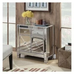 Promo 👍 Gold Coast Vineyard 2 Drawer Mirrored Hall Table Weathered White - Breighton Home ✨