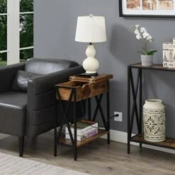 Discount 😀 Tucson Flip Top End Table with Charging Station - Breighton Home Barnwood/black 🎉
