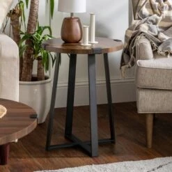 Promo 😀 Set of 2 Wrightson Urban Industrial Wrap Leg Round Side Tables - Saracina Home Faux Dark Concrete 🎁 -End And Side Tables shop unnamed file 142