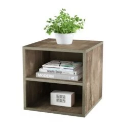 Cheap 🌟 End Table - Stackable Contemporary Minimalist Modular Cube Accent Table Double Shelves for Bedroom, Living Room or Office by Hastings Home (Gray) 💯