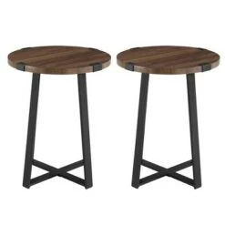 Promo 😀 Set of 2 Wrightson Urban Industrial Wrap Leg Round Side Tables - Saracina Home Faux Dark Concrete 🎁 -End And Side Tables shop unnamed file 145