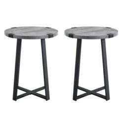 Promo 😀 Set of 2 Wrightson Urban Industrial Wrap Leg Round Side Tables - Saracina Home Faux Dark Concrete 🎁 -End And Side Tables shop unnamed file 146