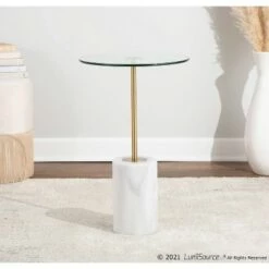 Budget 😀 Symbol Contemporary Side Table - LumiSource Marble/nickel/glass Black/nickel/clear 😍 -End And Side Tables shop unnamed file 1468