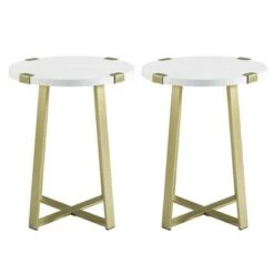 Promo 😀 Set of 2 Wrightson Urban Industrial Wrap Leg Round Side Tables - Saracina Home Faux Dark Concrete 🎁 -End And Side Tables shop unnamed file 147