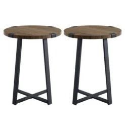 Promo 😀 Set of 2 Wrightson Urban Industrial Wrap Leg Round Side Tables - Saracina Home Faux Dark Concrete 🎁 -End And Side Tables shop unnamed file 148