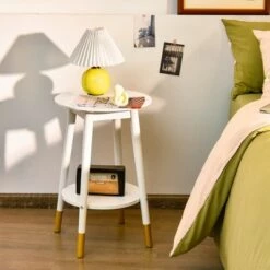 Discount 💯 Costway Round End Table with Storage Shelf Home Decor Accent Side Table White 🧨 -End And Side Tables shop unnamed file 1522