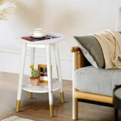 Discount 💯 Costway Round End Table with Storage Shelf Home Decor Accent Side Table White 🧨 -End And Side Tables shop unnamed file 1523