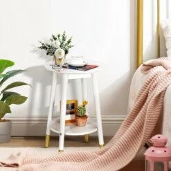 Discount 💯 Costway Round End Table with Storage Shelf Home Decor Accent Side Table White 🧨 -End And Side Tables shop unnamed file 1524