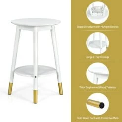 Discount 💯 Costway Round End Table with Storage Shelf Home Decor Accent Side Table White 🧨 -End And Side Tables shop unnamed file 1527