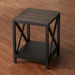 Wholesale ✔️ The Lakeside Collection Lakeside Two-Tone End Table with X Design Legs and Lower Shelf for Storage 👍
