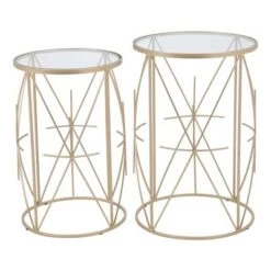 Buy π Set of 2 Heritage Side Tables Clear/Gold - ZM Home β