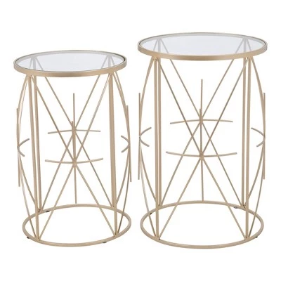 Buy π Set of 2 Heritage Side Tables Clear/Gold - ZM Home β 3 Buy π Set of 2 Heritage Side Tables Clear/Gold - ZM Home β