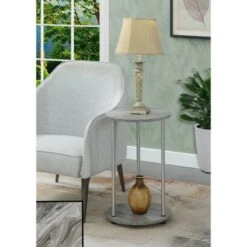 Best Pirce 😍 No Tools 2 Tier Round End Table - Breighton Home Faux White Marble/chrome 🎁
