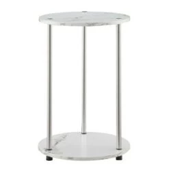 Best Pirce 😍 No Tools 2 Tier Round End Table - Breighton Home Faux White Marble/chrome 🎁 -End And Side Tables shop unnamed file 1604