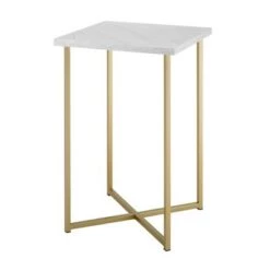 Coupon ⌛ 24" Maxwell Two-Tone Glam Side Table - Saracina Home White Faux Marble/gold 🥰 -End And Side Tables shop unnamed file 1646