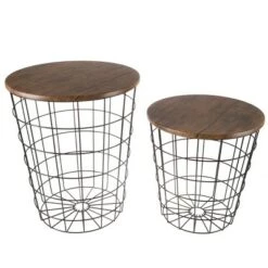 Best deal ❤️ Hastings Home Wire and Wood Nesting End Tables With Storage - Brown/Black, Set of 2 😀