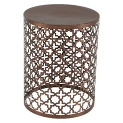 Buy ⌛ Metal (Set of 3) Cylinder Quatrefoil Design Accent Tables Brown - Olivia & May 🛒
