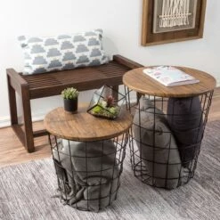 Best deal ❤️ Hastings Home Wire and Wood Nesting End Tables With Storage - Brown/Black, Set of 2 😀 -End And Side Tables shop unnamed file 1652
