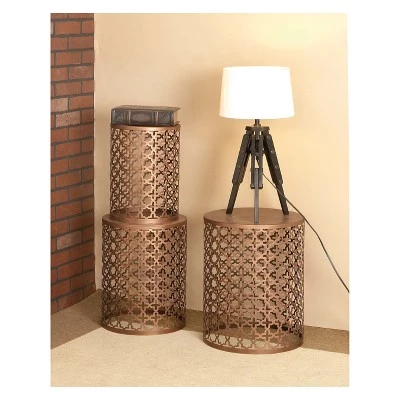 Buy β Metal (Set of 3) Cylinder Quatrefoil Design Accent Tables Brown - Olivia & May π 6 Buy β Metal (Set of 3) Cylinder Quatrefoil Design Accent Tables Brown - Olivia & May π - Image 4