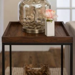 Best deal ⭐ Rosalyn Urban Industrial Glam Square Tray Side Table with Metal Mesh Shelf - Saracina Home Gray Wash 🤩 -End And Side Tables shop unnamed file 1690