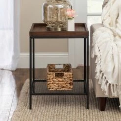 Best deal ⭐ Rosalyn Urban Industrial Glam Square Tray Side Table with Metal Mesh Shelf - Saracina Home Gray Wash 🤩 -End And Side Tables shop unnamed file 1692