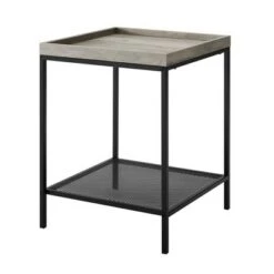 Best deal ⭐ Rosalyn Urban Industrial Glam Square Tray Side Table with Metal Mesh Shelf - Saracina Home Gray Wash 🤩 -End And Side Tables shop unnamed file 1695