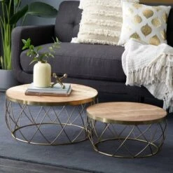 Hot Sale ⭐ Olivia & May Set of 2 Contemporary Natural Wood Accent Tables Brown - Olivia & May 🔔
