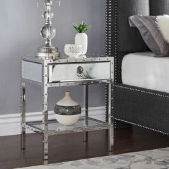 Buy 🔔 Ansley Mirrored Nailhead Stainless Steel End Table Chrome - Inspire Q ⌛