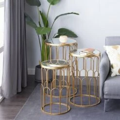 Discount 🛒 Olivia & May Set of 3 Glam Mirrored Accent Tables Gold - Olivia & May 👏