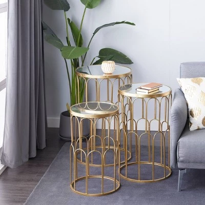 Discount π Olivia & May Set of 3 Glam Mirrored Accent Tables Gold - Olivia & May π 3 Discount π Olivia & May Set of 3 Glam Mirrored Accent Tables Gold - Olivia & May π