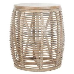 Outlet 😉 Maui Rattan Drum Stool Table - Safavieh Gray/white Wash 🔥 -End And Side Tables shop unnamed file 1870