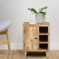 New ✨ Transitional Mango Wood Side Table with Open Cubbies and Door Storage Brown - The Urban Port 🧨 -End And Side Tables shop unnamed file 1891