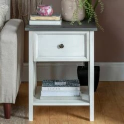 Discount 🧨 Modern Farmhouse Single Drawer End Table - Saracina Home Gray/white Wash 🎁 -End And Side Tables shop unnamed file 1943