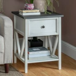 Discount 🧨 Modern Farmhouse Single Drawer End Table - Saracina Home Gray/white Wash 🎁 -End And Side Tables shop unnamed file 1944