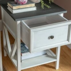 Discount 🧨 Modern Farmhouse Single Drawer End Table - Saracina Home Gray/white Wash 🎁 -End And Side Tables shop unnamed file 1945