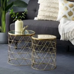 Budget 😀 Olivia & May Set of 2 Contemporary Metal Accent Tables Gold - Olivia & May 🔔