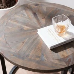Budget π Lymedon Round Reclaimed Wood End Table Natural/Black - Aiden Lane π